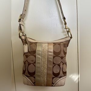 Vintage Coach 10542 Tan and Cream Signature Shoulder/Cross Body Bag